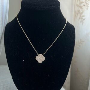 Pavé Gold Clover Pendant Necklace with Crystals